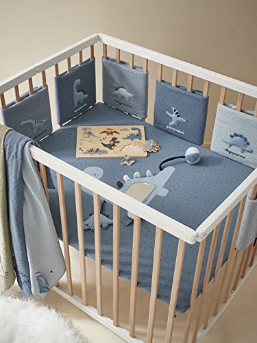 Vertbaudet Baby Bettumrandung/Polster für Laufgitter „Kleiner Dino“ Oeko-Tex blaugrau Bedruckt ONE Size