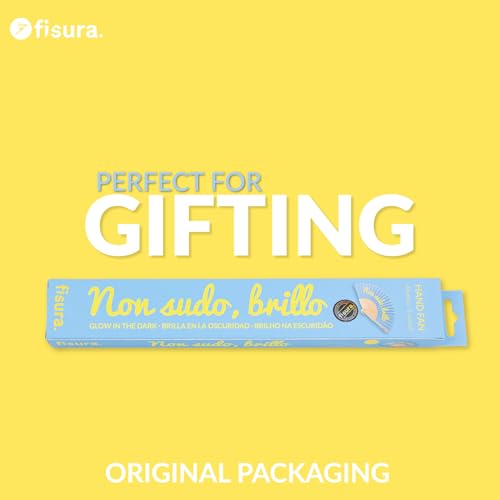 Fisura – Original Blue Folding Fan with Message “Non sudo”. Wooden Handheld Fan for Women with Hanger. Glow in the Dark Design. Accessory for Weddings, Parties, Festivals. Unique Gift Ideas. by Fisura - Image 7