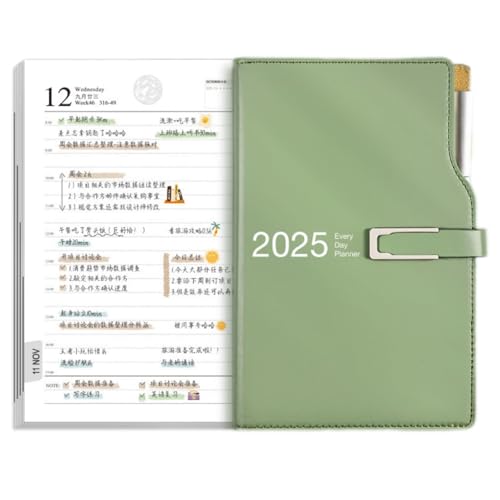 12月始まり 手帳 A5日曜始まり 2025 手帳A6ビジネス オフィス 手帳 日曜始まり スケジュール プランニング 手帳 1日1ページ デイリー 手帳 ノートレイクブルー ピンク手帳 日曜始まり デイリープランナー (A6,フルーツグリーン)