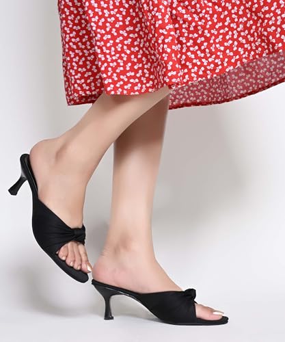 Image of JM LOOKS Women Elegant Knot Front Kitten Heel Sandals Stylish Slip On Low Block Dress Mules