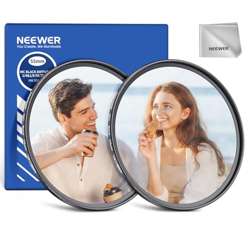 Image of NEEWER 55mm 1 /4 & 1 /8 Black Diffusion Camera Lens Filter 2 Pack Set, Dreamy Cinematic Effect Filter Multicoated Glass Storage Case Cleaning Cloth, for Portrait Photography Video