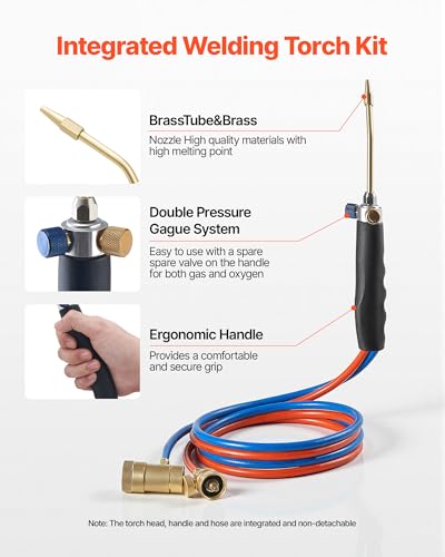 Image of VEVOR Oxygen Propane Torch Kit, Brass Welding Torch for Oxygen MAPP Gas with Dual Pressure Gauges, Portable Oxy-Propane MAPP Brazing Tool Kit with Cylinder Rack for Welding, Soldering, Metal Heating