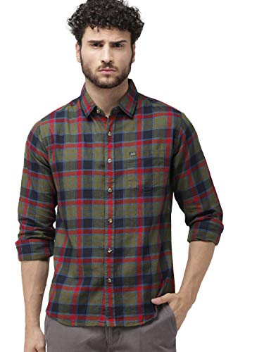Men's Cotton Slim Fit Checkered Full Sleeves Spread Collar Casual Shirt