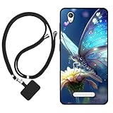 Sunrive Hülle Kompatibel mit ZTE Blade A452 Hülle,matt Handyhülle Schutzhülle Etui Karikatur Muster TPU Backcover (Schmetterling,Blume) +1x Universale Handykette MEHRWEG