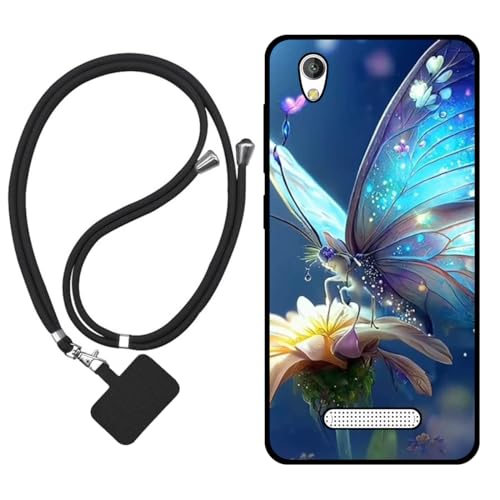 Sunrive Hülle Kompatibel mit ZTE Blade A452 Hülle,matt Handyhülle Schutzhülle Etui Karikatur Muster TPU Backcover (Schmetterling,Blume) +1x Universale Handykette MEHRWEG