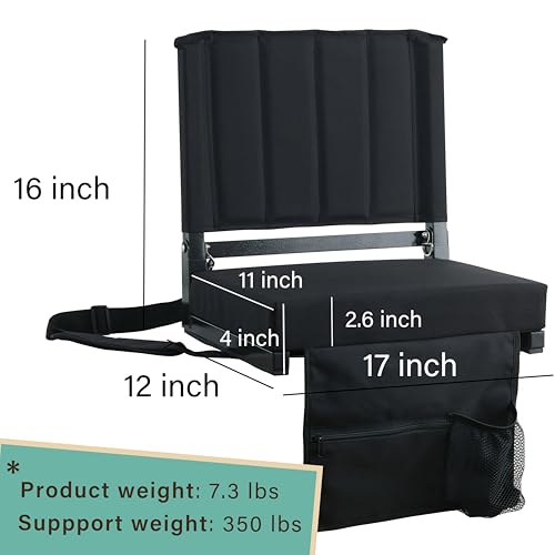 Sport Beats SS-BLACK-1 Stadium Seat For Bleachers With Back Support And Cushion Includes Shoulder Strap And Cup Holder thumb #1
