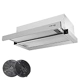 Gasland Chef IR60SP Flachschirmhaube Dunstabzugshaube 60cm Umluft, Leise Dunstabzugshauben Abluft 300 m³/h Aktivkohlefilter, 2 Stufen Einbau Flach Unterbauhaube abzugshaube mit Filter Edelstahl Silber