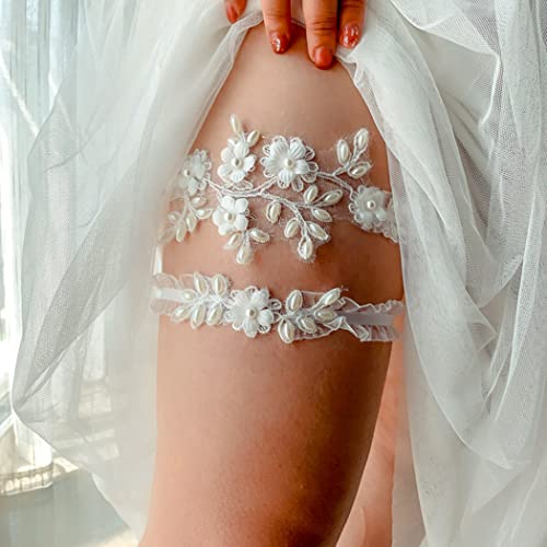 Eaytmo Bridal Garter Set White Flower Wedding Garters Pearl Lace Garters Belt Leaf Leg Garters For Bride (Set Of 2) #TOP2
