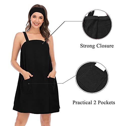 Verve Jelly Women Adjustable Closure Lightweight Spa Bath Body Wrap for Women Towel, Black - Image 3