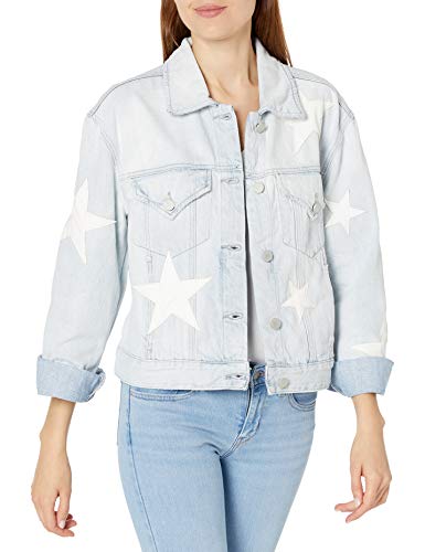 [BLANKNYC] womens Women's Denim Trucker With White Vegan Leather Star Patch Detail Jacket, Blue, Medium US