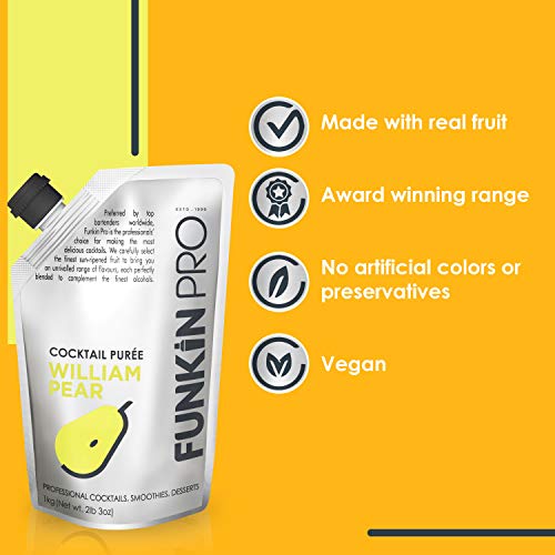 Funkin William Pear Puree | 100% Real Fresh Fruit Juice for Cocktails, Drinks, Smoothies, Cooking 2.2 lbs with No Added Preservatives or Flavorings | Gluten Free