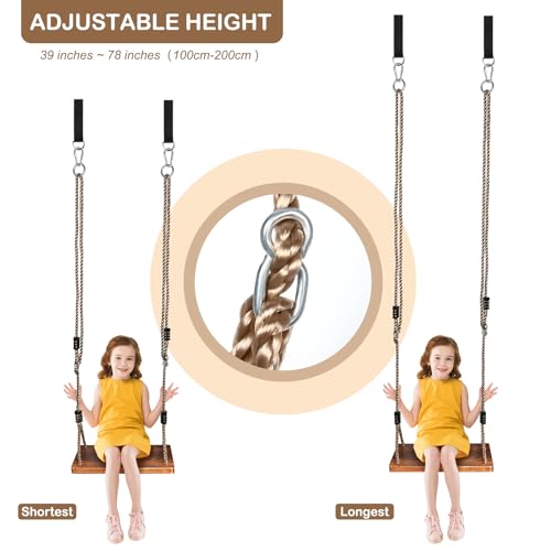 EXTFANS Wood Tree Swing Seat, Wooden Swing Set for Children Adult Kids 17 * 8 * 1Inch - Image 4