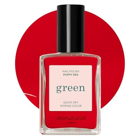 MANUCURIST • Green Nail Polish Poppy Red • Natural Classic Nail Polish 9-Free • Vegan and Plant-Based Nail Polish (77%) • Manicure & Nail Care • 0.5 fl oz (POPPY RED) Cover