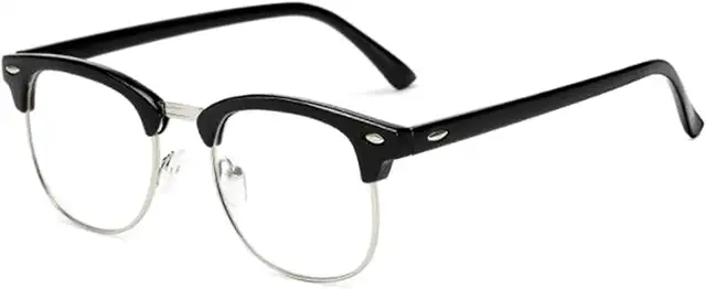 Vintage Metal Frame Browline Blue Light Blocking Glasses with Clear Lens