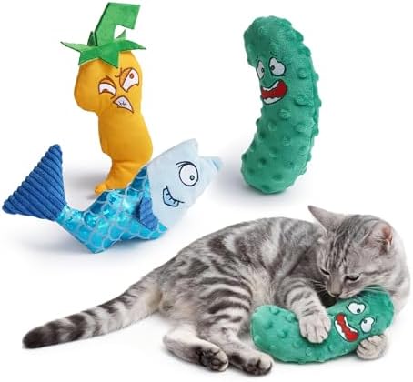 Catnip Toys Set of 3 – Fish, Chili Pepper and Cucumber Plush Cat ...