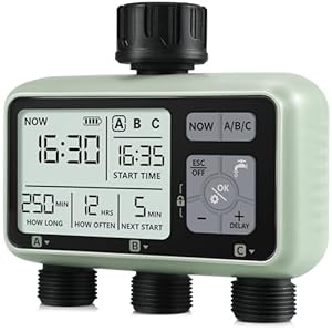 CROSOFMI Watering Timer,Sprinkler Timer Programmable Garden Outdoor Hose Faucet Timer with Rain Delay/Manual/Automatic Watering System,Waterproof Digital Irrigation Timer System for Lawns,3 Outlet