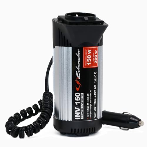 Schumacher Electric INV150 - Convertisseur 300W, 12V à 220V/240V - Onduleur pour Voiture - Prise Allume-Cigare avec Adaptateur de Chargeur Rapide et USB - Chargez Smartphone, Tablette, Ordinateur
