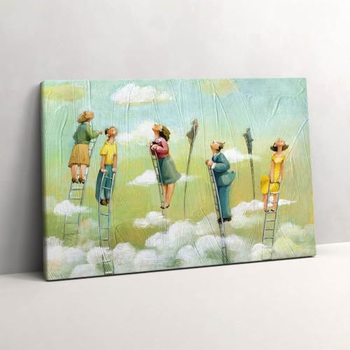 Tableau sur toile 60x40cm Wallfluent motif Les gens sur l'échelle pour salon