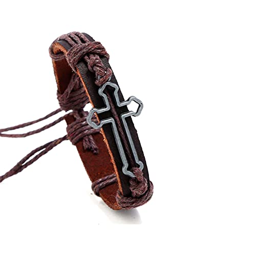 Image of Fashion Cross Tag Bangle Adjustable Leather Cuff Wristband Drawstring Rope Bracelet