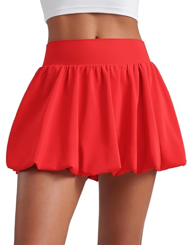 CRZ YOGA Bubble High Waisted Tennis Skirts for Women Casual Athletic Mini Ruffled Hem Balloon Skort with Side Pockets