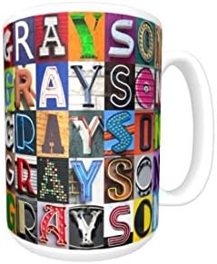 GRAYSON Coffee Mug / Cup - using photos of sign letters - personalized