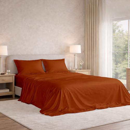 Image of Filbert Satin Bedsheet with 1 Pillow Cover | 60x90 in |300 TC | Midnight Luxe Satin Dreams Collection for Single Bed | UltraSatin Premium Bedding Set | Copper