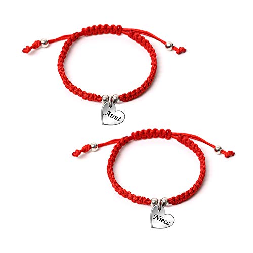 YONGHUI - Juego de 2 pulseras trenzadas hechas a mano para mujer y niña, diseño de tía sobrina, color rojo