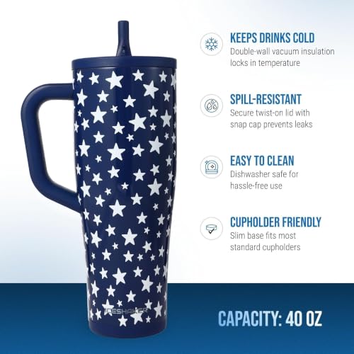 Image of Ice Shaker 40 oz Tumbler with Handle and Straw | 40oz Star Spangled | Cold for 30+ Hours | 2-in-1 Tumbler Shaker Bottle | Odor-Free 40 ounce Bottle for Water, Protein Shakes, Smoothies, Cocktails