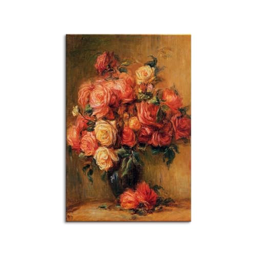 アートパネル ルノワール Bouquet of Roses ばら 油絵 絵画 複製画 木枠付きの完成品 (A,50x70cm(20x28in))