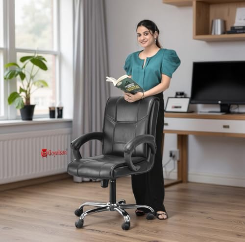 Image of GOYALSON Comfortable Revolving Chair for Director Principal Manager Office with arm Rest with Wheels and Cushioned seat Back (2, Black, Heavy 1)