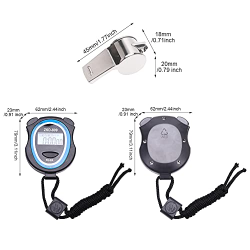 3 Pcs Digital Stopwatch Timer W/ 2 Whistles, Outdoor Sports Electronic Stopwatches Chrismtas Gifts For Fitness Coaches/ Referees/ Sport Teachers/ Studens/ Running Lovers (Blue) #TOP4