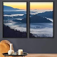 2 Piece Framed Canvas Wall Art Sunset in The Mountains Canvas Prints Home Artwork Decoration for Living Room,Bedroom - 16