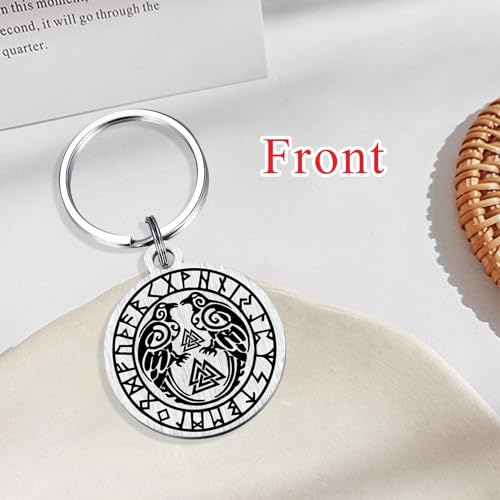 Image of Alotozo Norse Viking Keychain for Men Women - Compass, Tree of Life, Wolf, Odin, Ravens Mythology Gift for Birthday Christmas