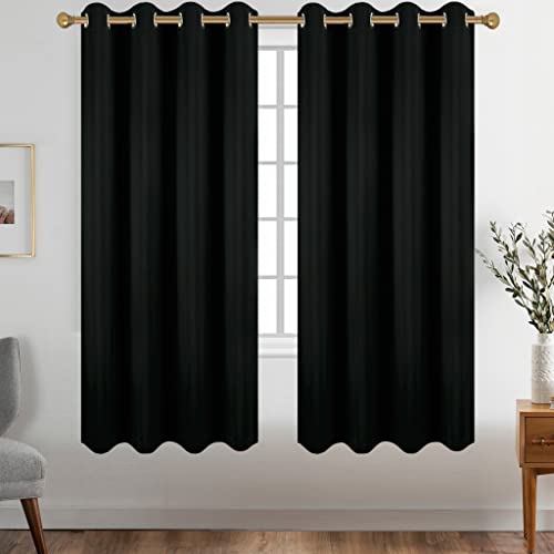Diraysid Black Grommet Blackout Curtains for Bedroom Thermal Insulated Room Darkening Curtains Drapes, 52 x 72 inch, 2 Panels