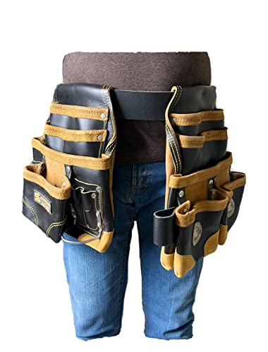 Tool Belt | Leather Tool Rig For Carpenter,Electricians,Constructor,Handyman| Adjustable Tool Pouches Leather Tool Adjustable Rig Pouch W/ Belt(Black/Yellow) Large (29" To 46") #TOP3