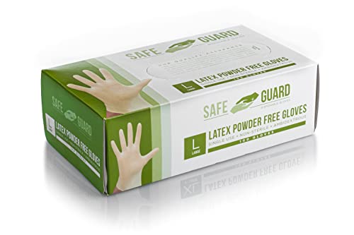 SAFEGUARD Latex Powder Free Gloves, Large, 100 Count (Pack of 1),White