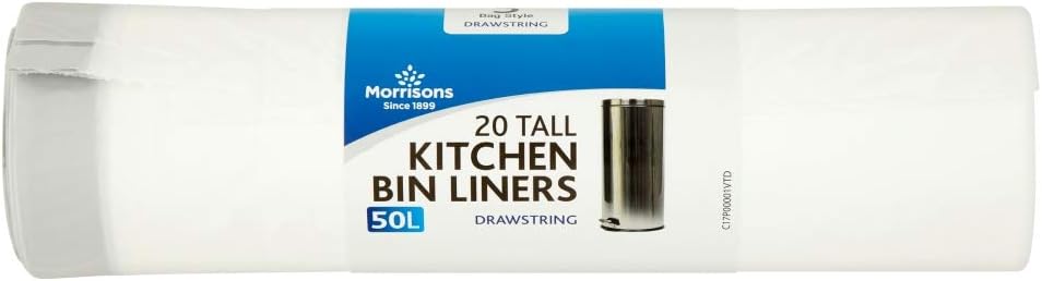 Morrisons 50L Drawstring Tall Kitchen Waste Bin Liners