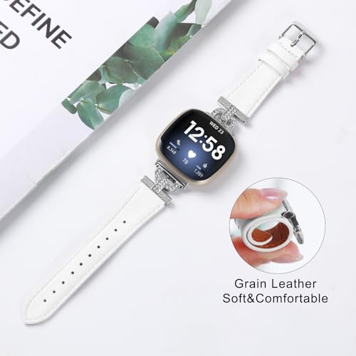Luxe Leather Bands Compatible With Fitbit Versa 4/Versa 3/Sense 2/Sense Bands For Women D-shaped Bling Metal Buckle Replacement Straps.