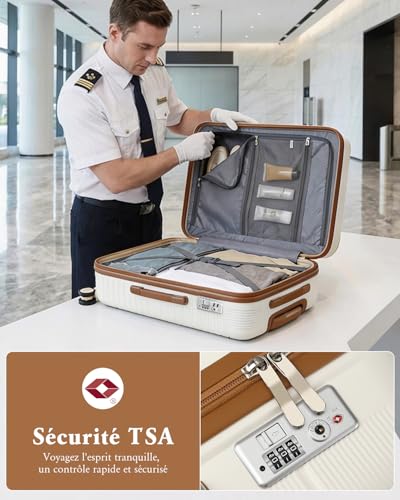 British Traveller Valise Grande Taille Soute Rigide 101L Voyage,Crème – vue 8