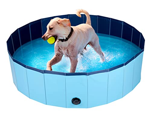 Haustier Hundepool - 120 x 30 CM - Mittlere Hunderassen - Faltbares Hundebad - Rutschsicherer Boden - mit Entleerventil - Blau