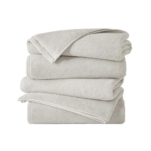 Great Bay Home Towel, 100% Cotton Quick-Dry Bath Towel Set (30 x 52 inches) Highly Absorbent, Textured Popcorn Weave Bath Towels. Acacia Collection, Set of 4, Popcorn - Light Grey