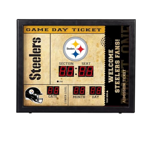 NFL Pittsburgh Steelers Scoreboard Digital Wall Clock with Bluetooth Speaker, Vintage Wall Decor for Sports Man Cave, Game Rooms, Gift for Football Fans