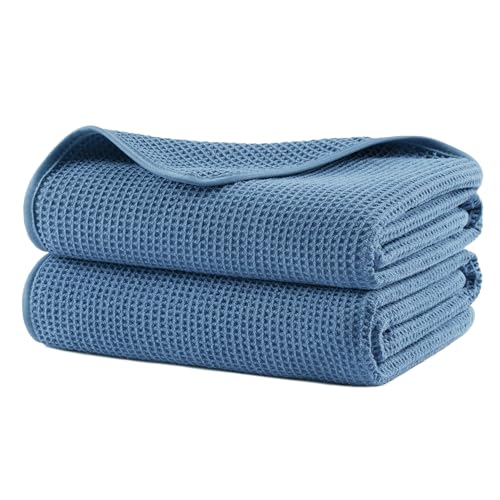POLYTE Microfibre Oversize Quick Dry Lint Free Waffle Bath Towel for Body, 76.2 x 152.4 cm, Set of 2