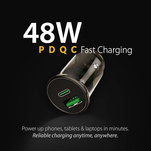Image of Vismac 48W SuperFast Car Charger with Type-C PD & USB-A QC Ports, Smart IC Chip, Transparent Design, Over Voltage & Heat Protection, Universal Charging for All Devices