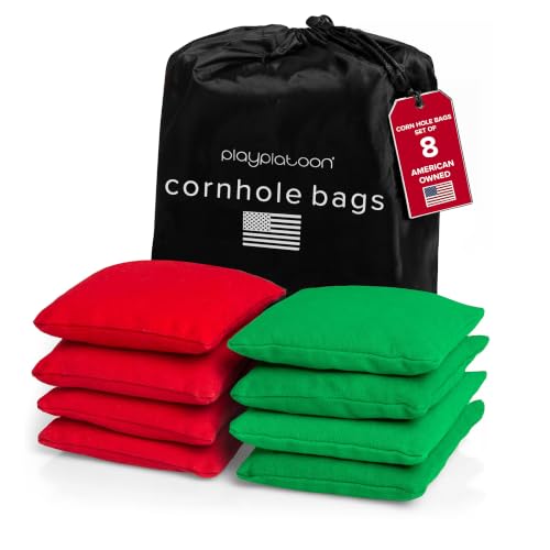 Play Platoon Cornhole Bags Set of 8, Green & Red Duck Cloth
