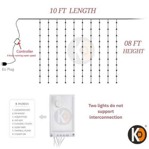 Image of K D Waterfall Curtain String LED Light (180 LEDs, Multi, 10x 08 Ft, 8 Modes, Plug Operated String led Light for Diwali /Navratri /Christmas for Indoor & Outdoor (Waterfall Multi)