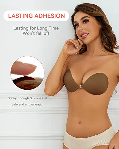 Loxoto Adhesive Bra Strapless Sticky Bra Invisible Silicone Stick Bra For Backless Dresses With Nipple Covers(Brown,C) #TOP1