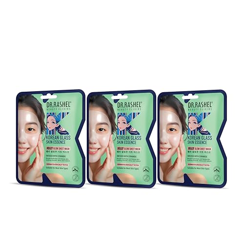 Image of K DERMA Korean Glass Skin Essence Jelly Glow Sheet Mask | With Ceramide | Hydrating & Brightening Face Mask for Smooth Dewy Skin | Dermat Tested | Pack of 3