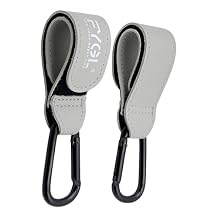 Stroller Hooks - Leather Buggy Clips, Pushchair Carabiner Clip for Bags, Easy Attachment for Pram, Universal Stroller Clips and Hooks, Stroller Accessories - Grey 2 Pack