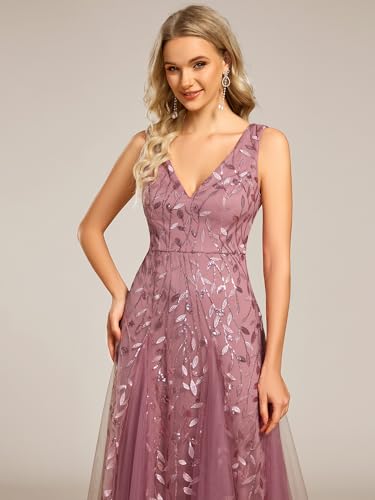 Image of Ever-Pretty Women's Prom Dresses V Neck Sleeveless Tulle Hem A-Line Sequins Maxi Ball Gowns 02130